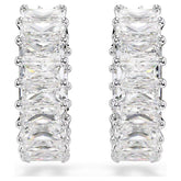 Matrix hoop earrings Baguette cut, White, Rhodium plated